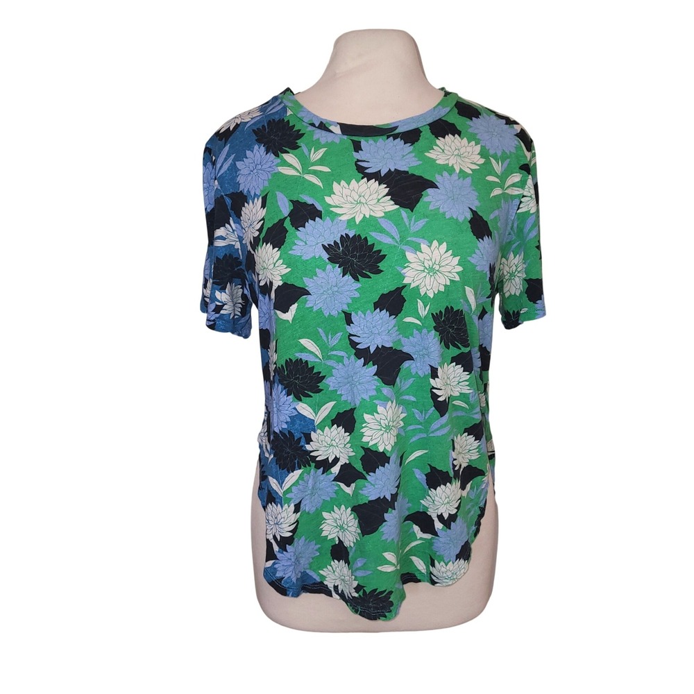 Anthropologie Postmark Blue Green Floral Botanical 100% Cotton Boho Tee Shirt M
